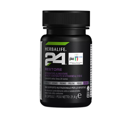 H24 Restore Herbalife - Recuperación Nocturna Deportiva 30 Cápsulas | Vitamina C y LactiumE