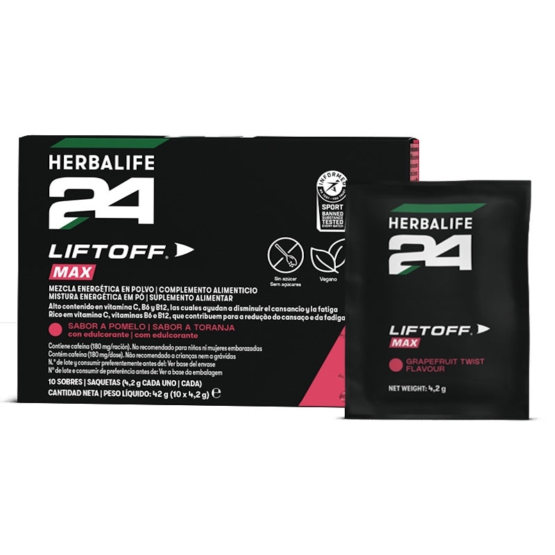 H24 Lift Off Max Herbalife – Energético Deporte 10 Sobres | Sabor Pomelo