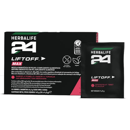 H24 Lift Off Max Herbalife – Energético Deporte 10 Sobres | Sabor Pomelo