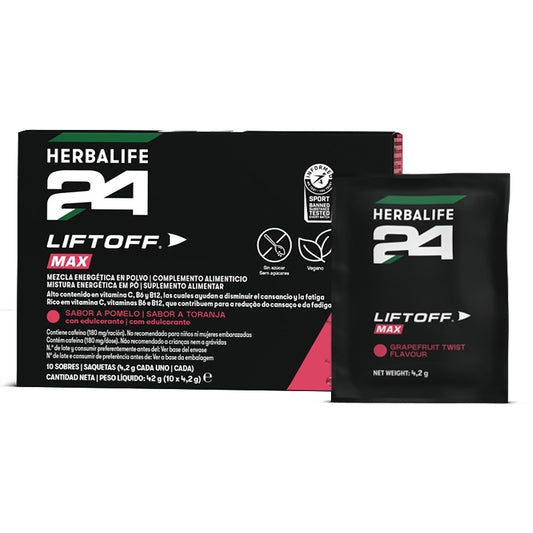 H24 Lift Off Max Herbalife – Energético Deporte 10 Sobres | Sabor Pomelo