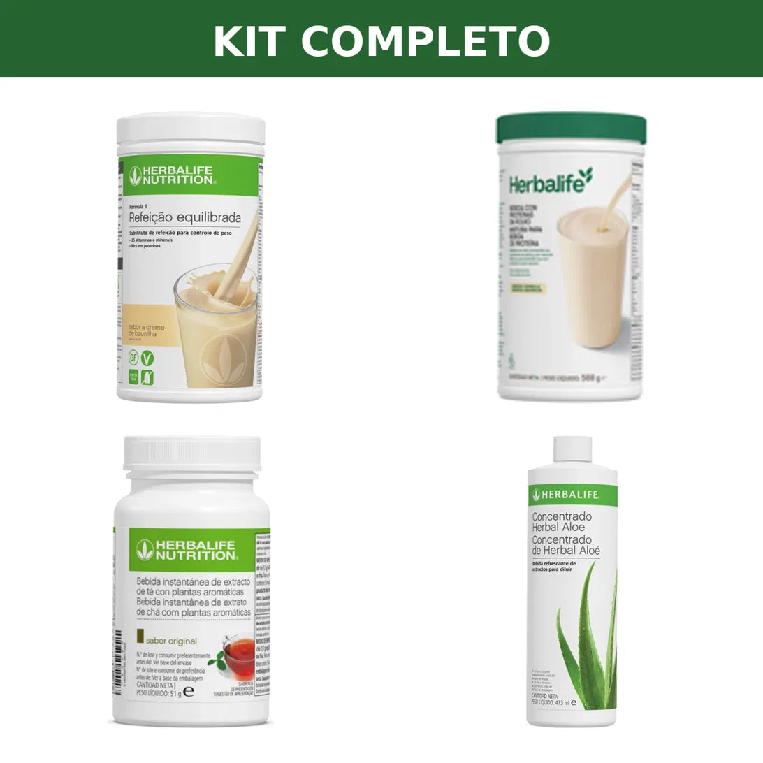 Kit Completo Herbalife – Fórmula 1 + Protein Drink Mix + Infusão de Ervas + Concentrado Herbal Aloe