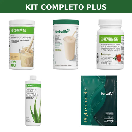 Kit Completo Plus Herbalife – Fórmula 1 + Protein Drink Mix + Infusão de Ervas + Aloe + Phyto Complete